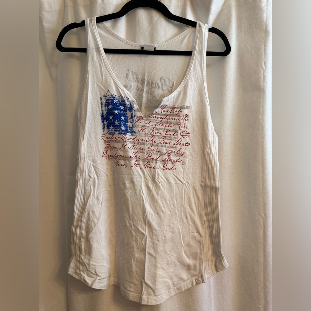 Harley-Davidson White Tank with Blue and Red Graphic